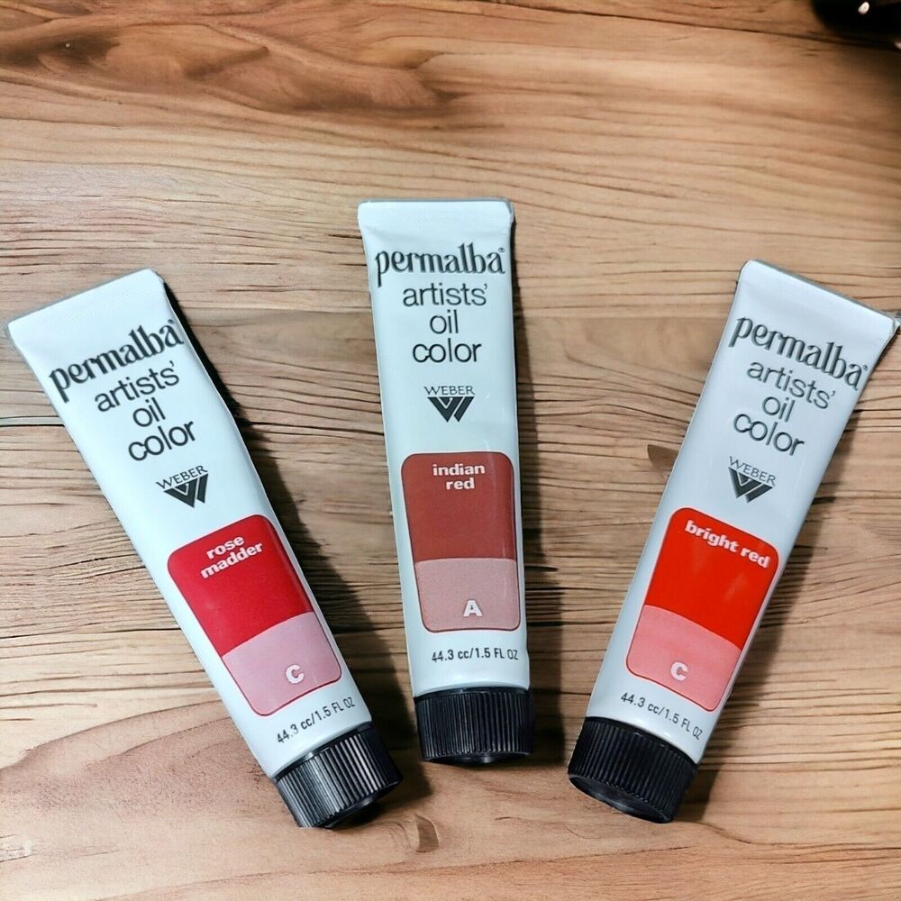 Rare Vintage Unused Weber Permalba Oil Color Bright Red Indian Red + Rose Madder